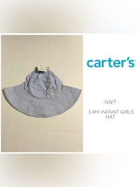 🆕CARTER’S - 3/9M - NWT - INFANT GIRLS BLUE WHITE FLORAL STRIPE BUCKET / SUN HAT